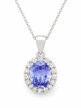 Created 2.14 Cts Tanzanite & White Sapphire Pendant Necklace .925 Silver
